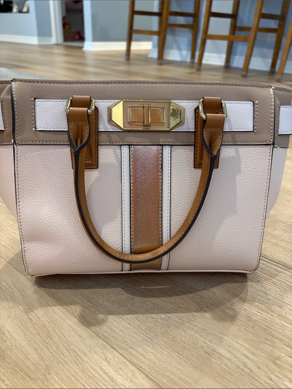 Aldo Blush, Tan & White Structured Satchel